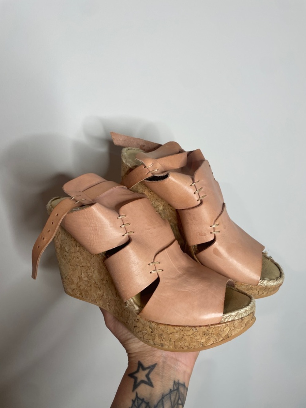 Free People | Vachetta Rose Platform Wedge Sandals Size 8 - Picture 2 of 5